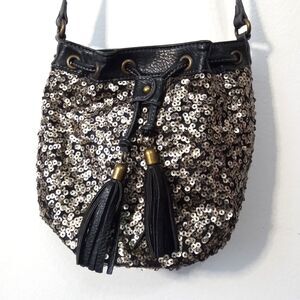 Nine West Vintage America Black & Silver Boho Small Bucket Handbag Purse